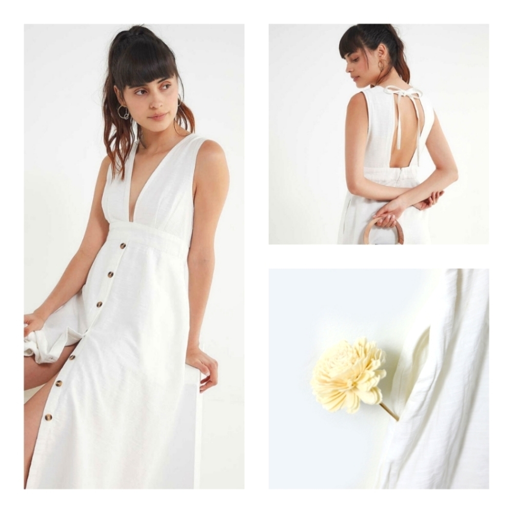 Urban Outfitters White Sleeveless Midi Dress with Button Front